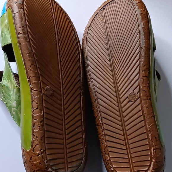 Artisan Green and Blue Mules with Floral Accents - Picture 9 of 10